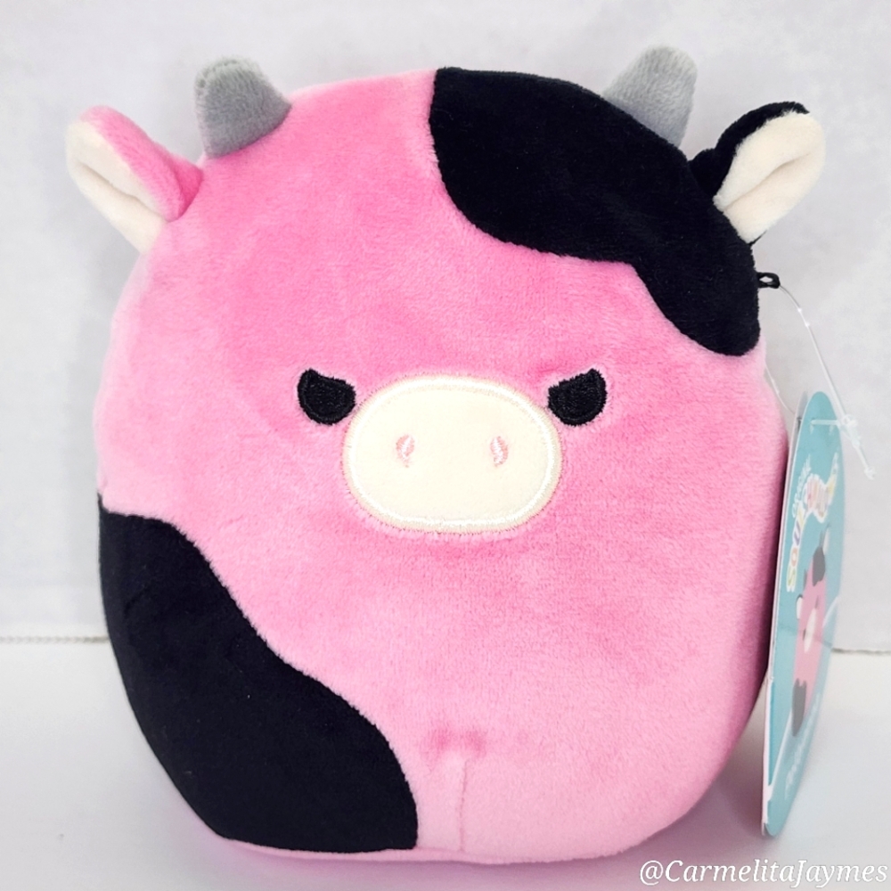 POLLYANNA 🐮 5" Mischievous Hot Pink & Black Cow w Angry Eyes Squishmallow NWT